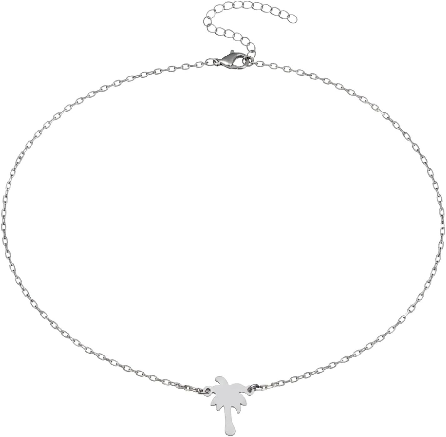 Stainless Steel Palm Tree Dainty Choker, Handmade Adjustable Layering Necklace