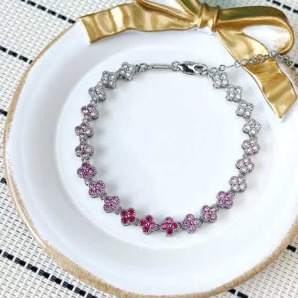 Park Lane PEONY Pink Ombré Micro CZ Quatrefoils 5mm Silver Tennis Bracelet