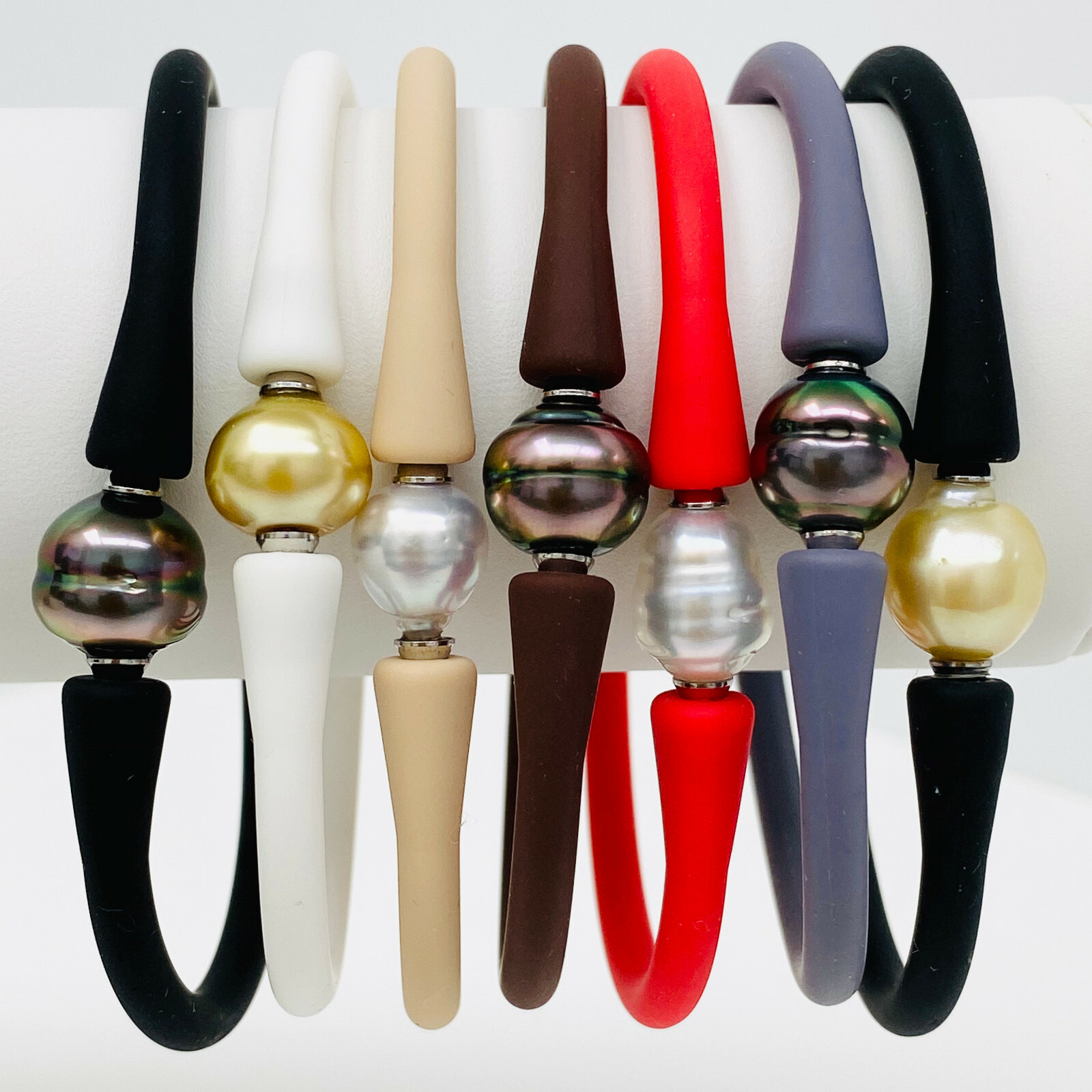 Tahitian South Sea Pearl Silicone Rubber Bracelet Bangle Elastic Assorted Colors