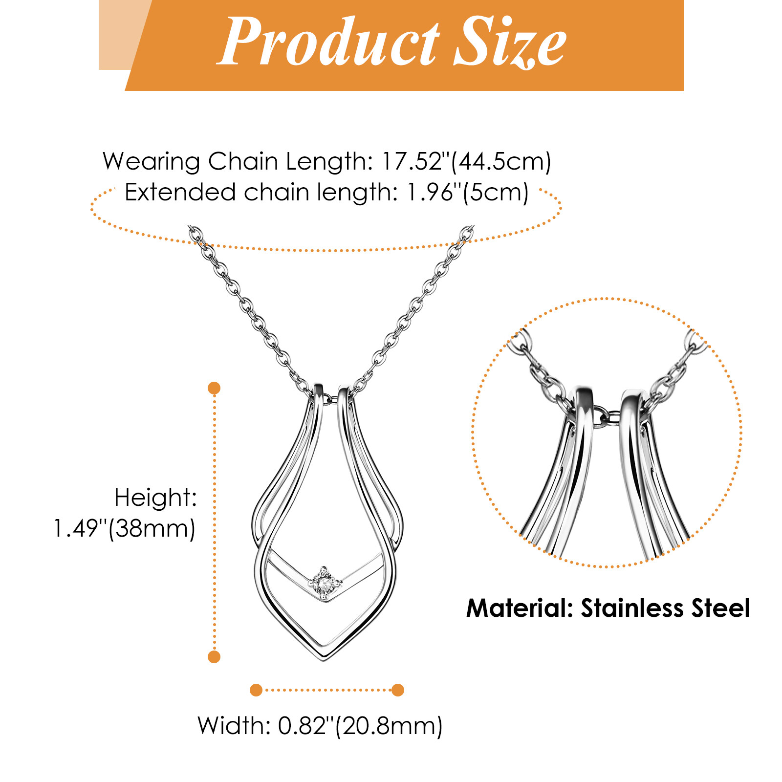 Women Ring Holder Necklace Stainless Steel Teardrop Pendant Ring Bearer Necklace