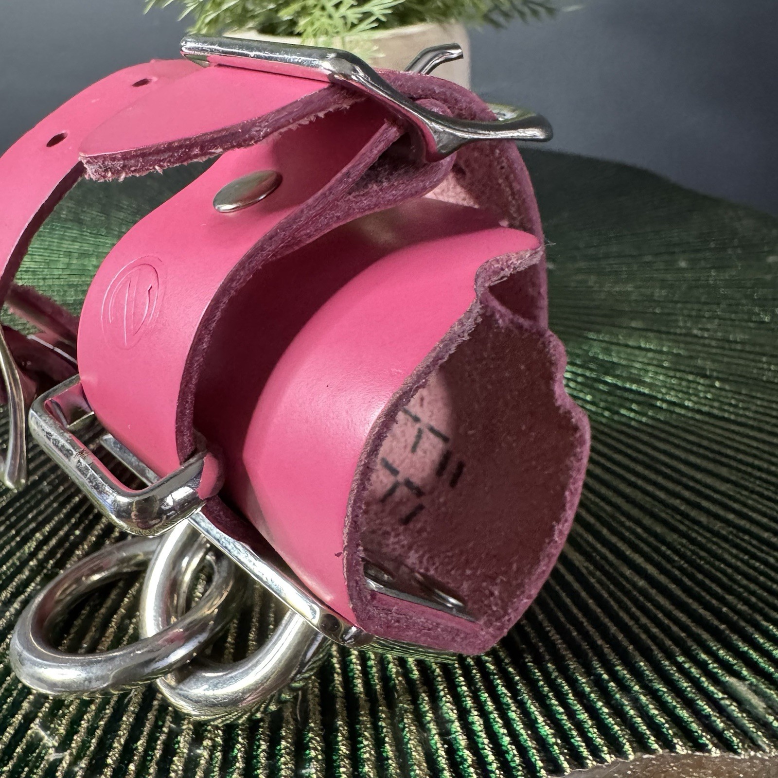 Zana Bayne Hot Pink Leather Cuff Set Pair Harness Punk BDSM Statement O Ring