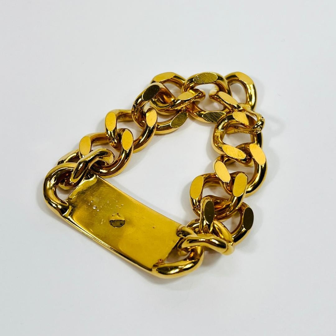 Chanel 93A Bracelet Chain Plate Logo Metal Gold Women Fashion Accessory Used
