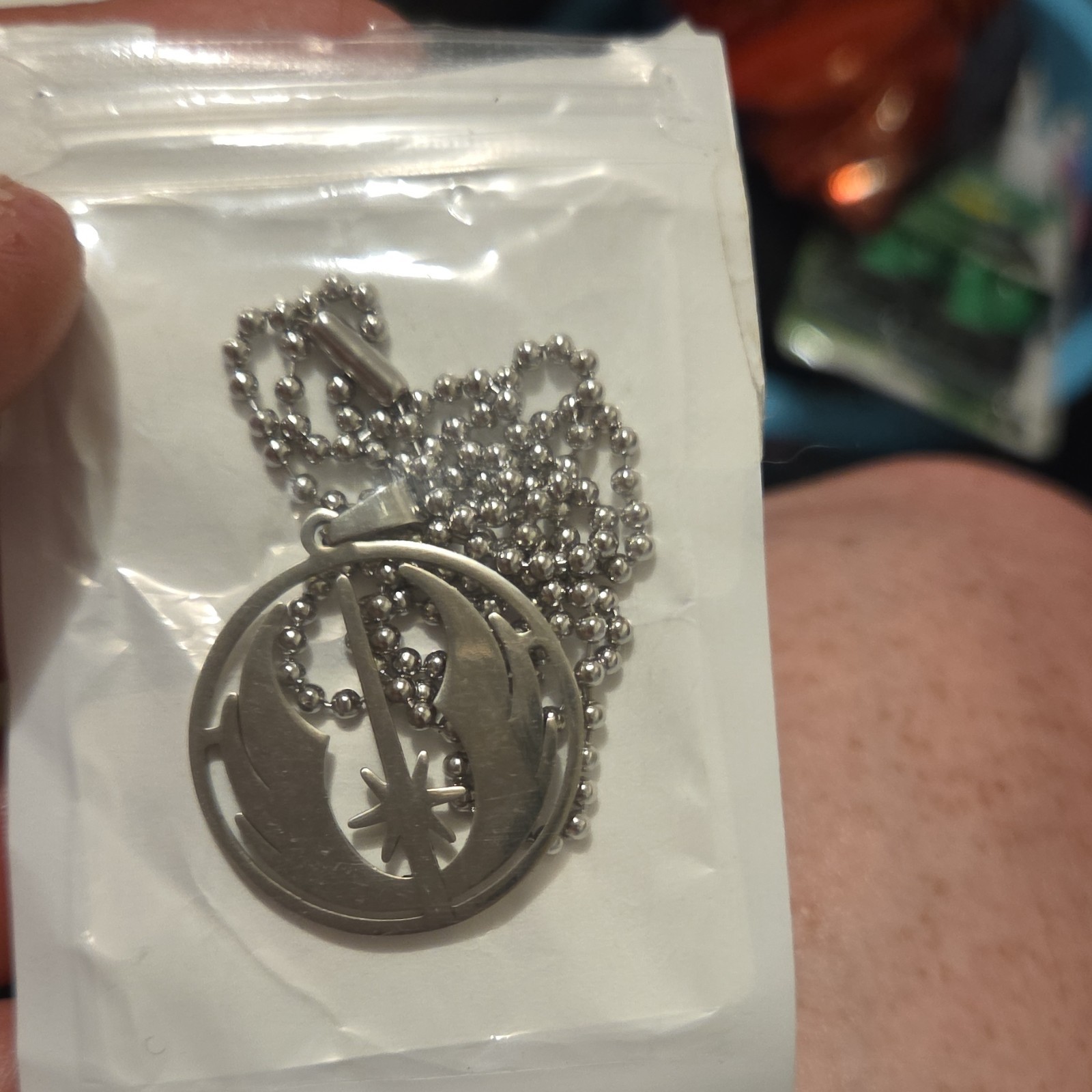 Star Wars Stainless Steel Round Charm Pendant Necklace Clear CZ Ball Chain