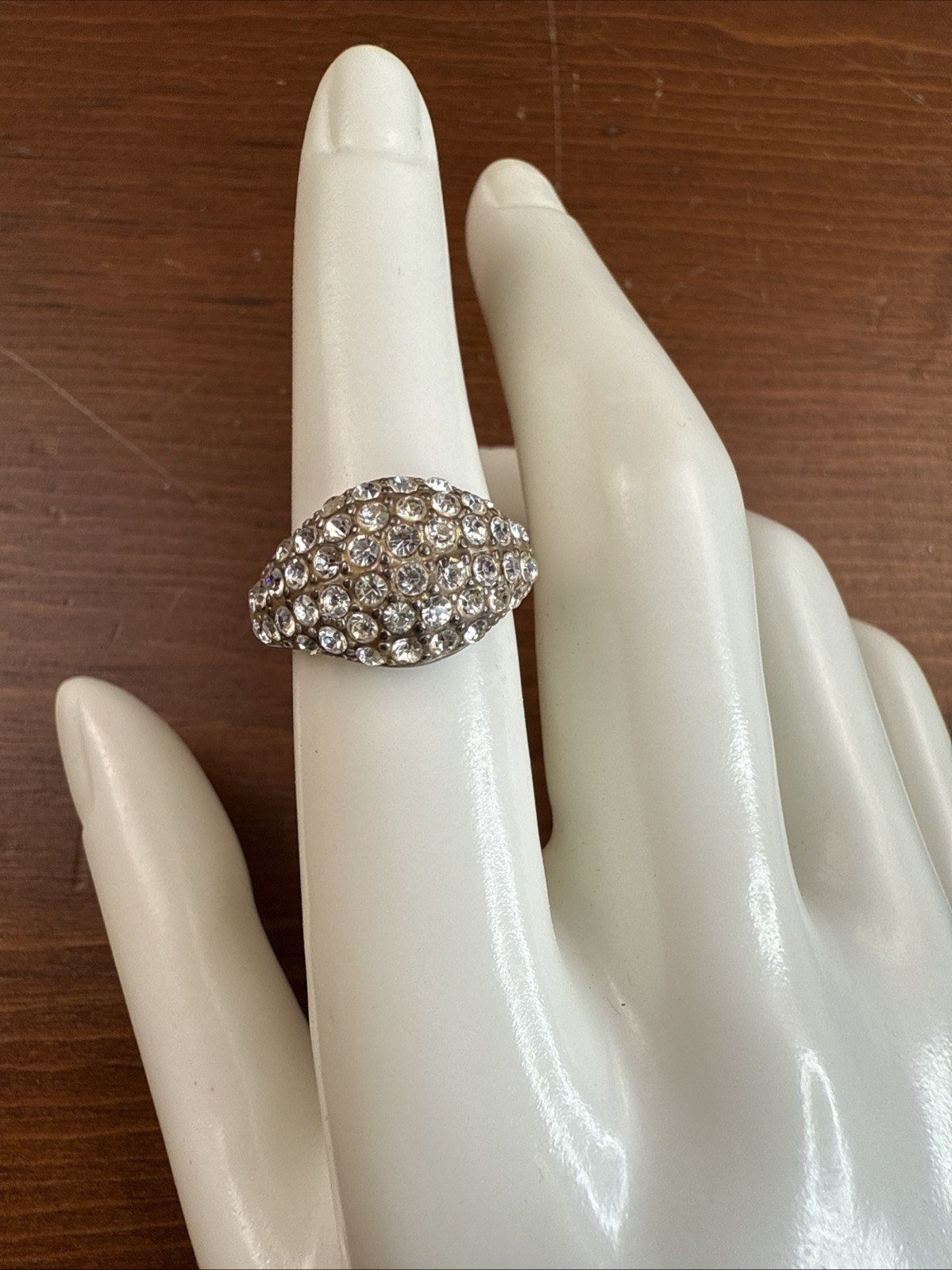 Silver PLATED Pave Set Crystals Banded Cluster Cocktail Ring Size 6.75
