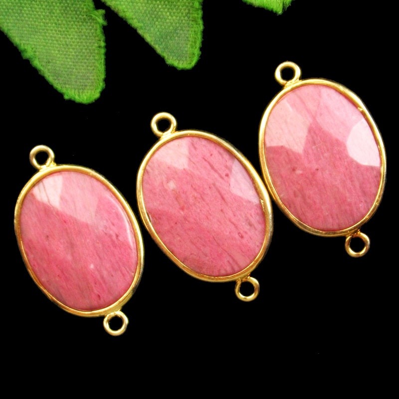 3Pcs 29x16x5mm Wrapped Faceted Rhodonite Oval Connector Pendant S0047547