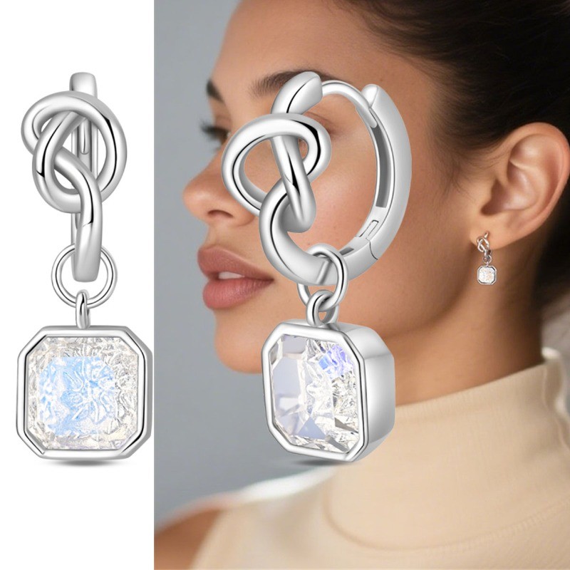 PANDACH 925 Sterling Silver Sweet Sugar Cube Drop Earrings For Women Jewelry