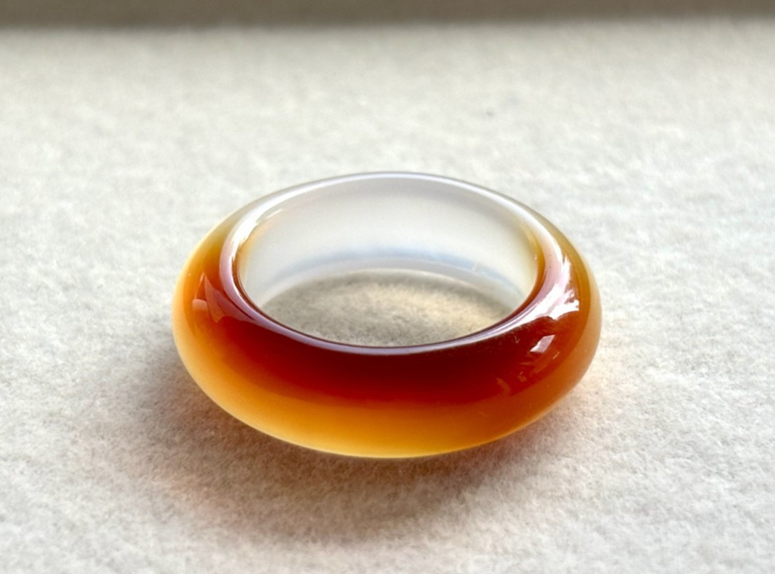 US 6.5 Amber Banded Agate Ring Ribbon Striped Thumb Ring 17mm