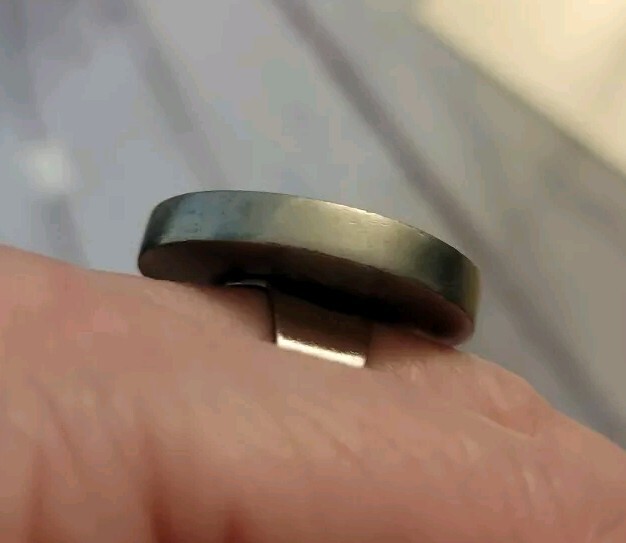 Silvertone Blue Disc Stretch Ring One Size Adjustable