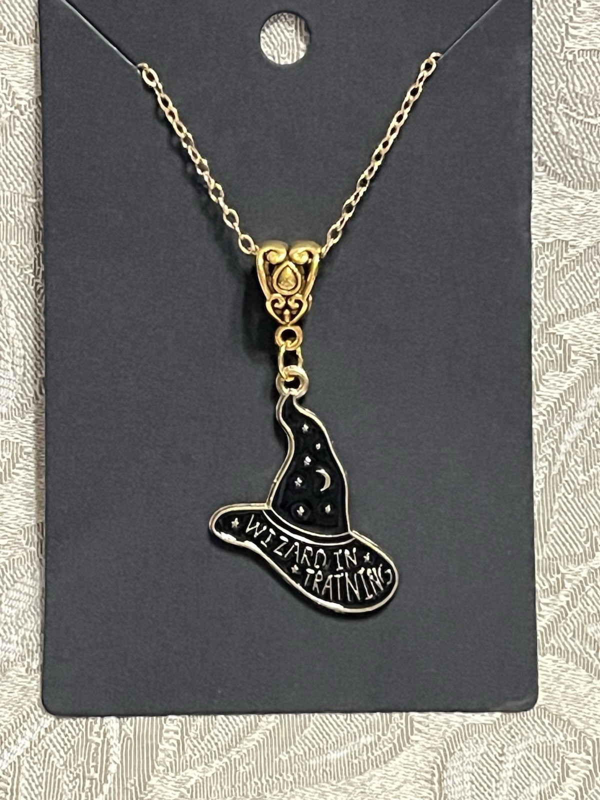 Retro Witch Hat Halloween Charm Bohemian Novelty Fun Gold Necklace 18”