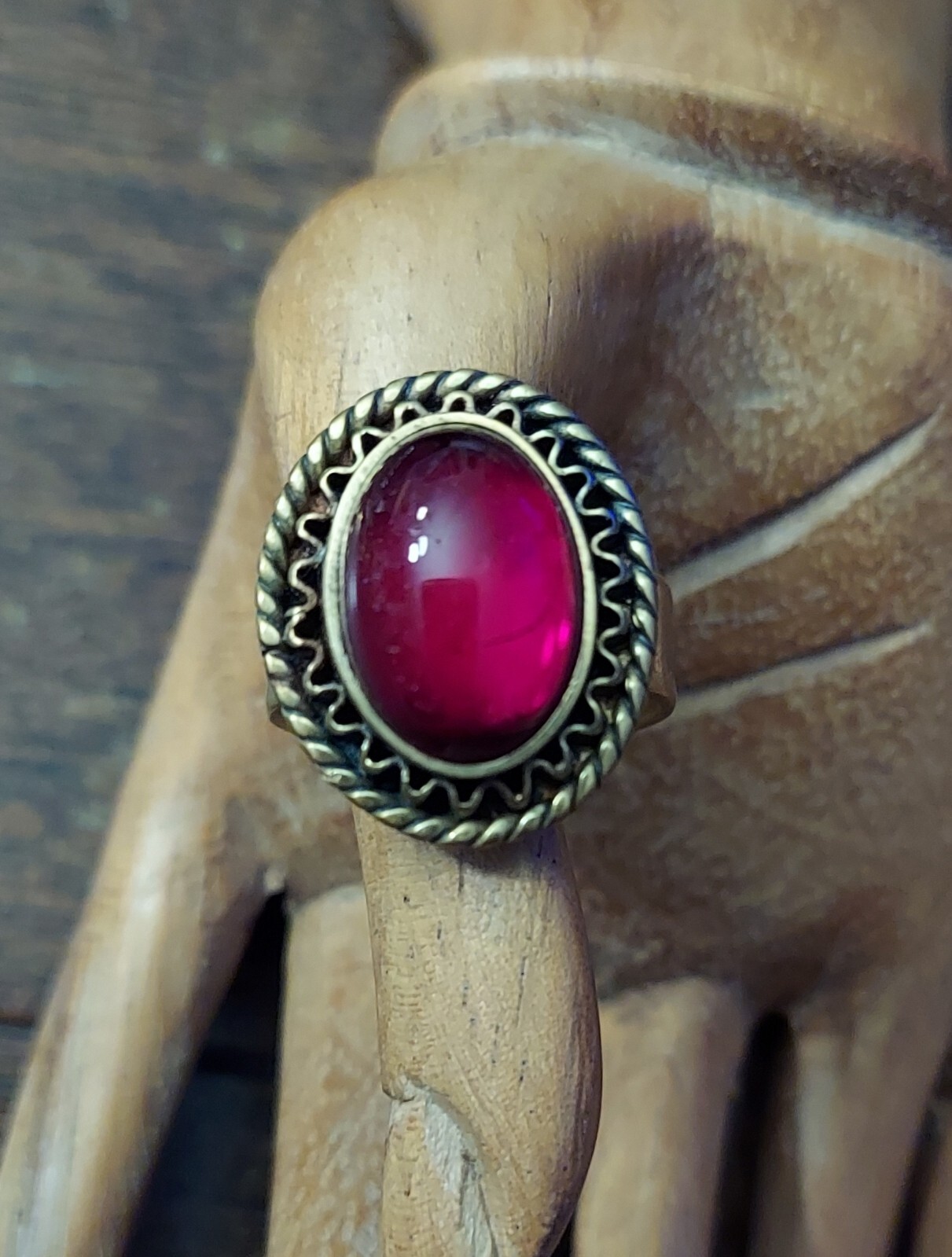 Red Cabochon Brass Ring