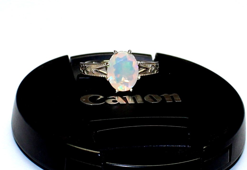 Faceted Fire Opal Sterling Silver Ring, Natural Gemstone Unique Engagement Ring