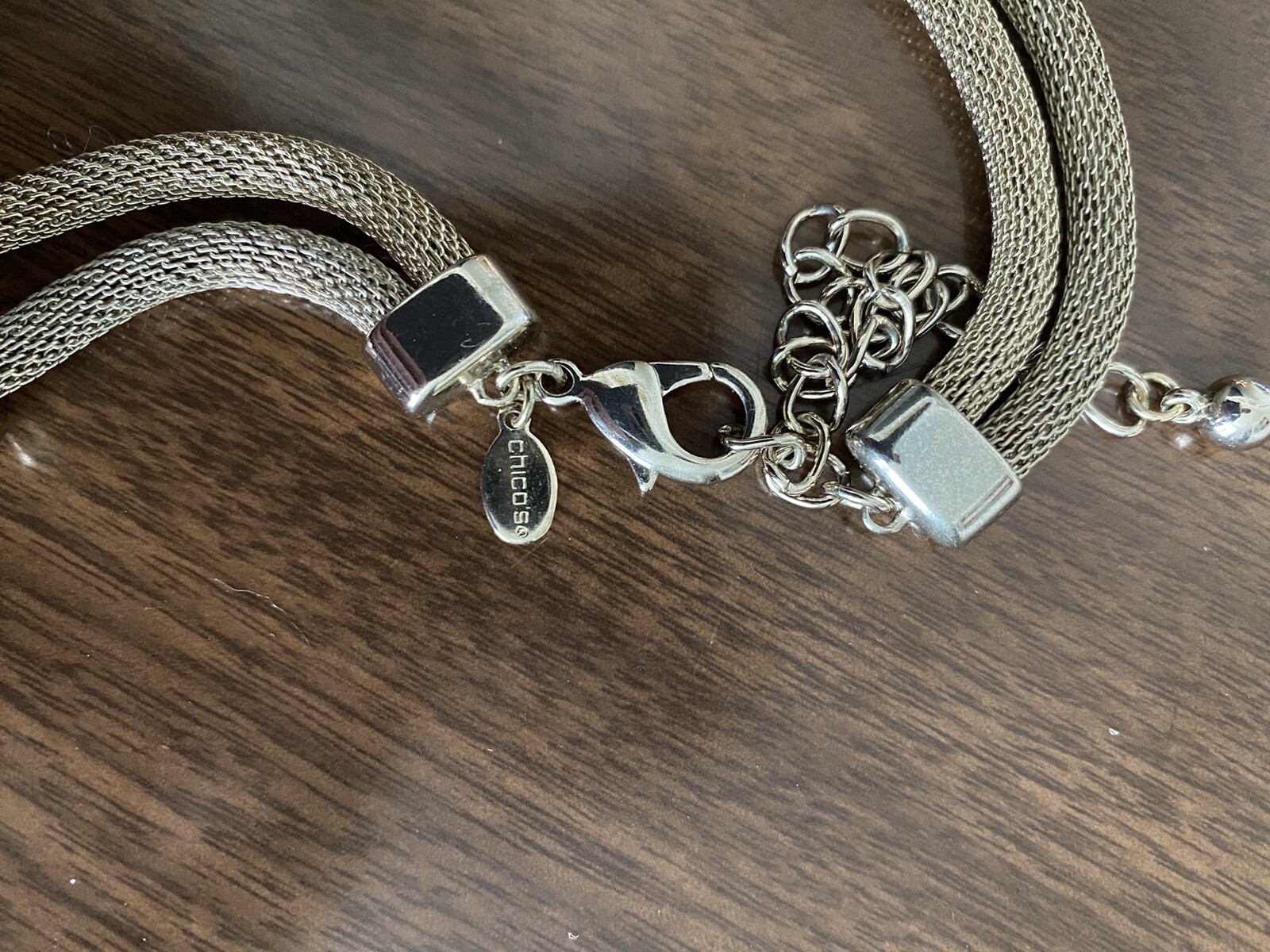 Chicos Silver Tone Necklace With Silver Rings (Slight Kink On Side See Picture).
