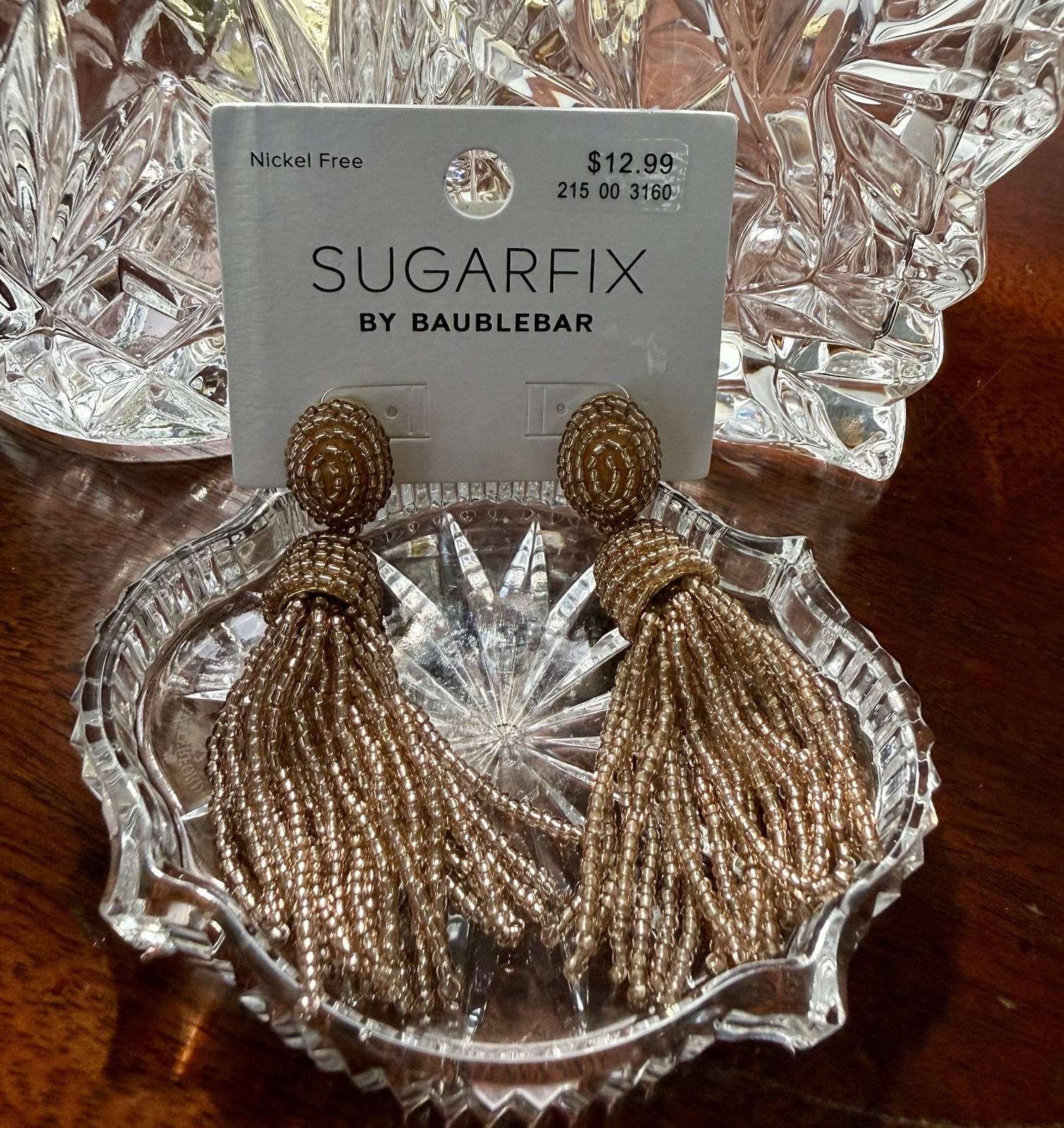 SUGARFIX by BaubleBar Gold/Pink Glass Beaded Tassel Dangle Earrings Nickel-Free