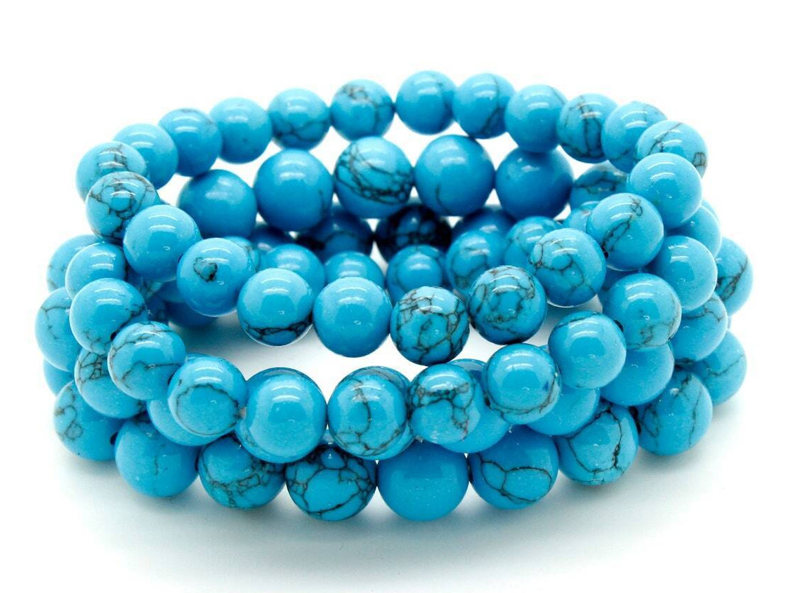 1PC x Handmade Fashion Gemstone Beaded Bracelet (Blue Howlite)