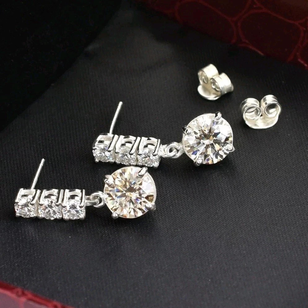5.40 Ct Treated Certified Champagne & White Diamond Dangler Earrings. 925 Silver