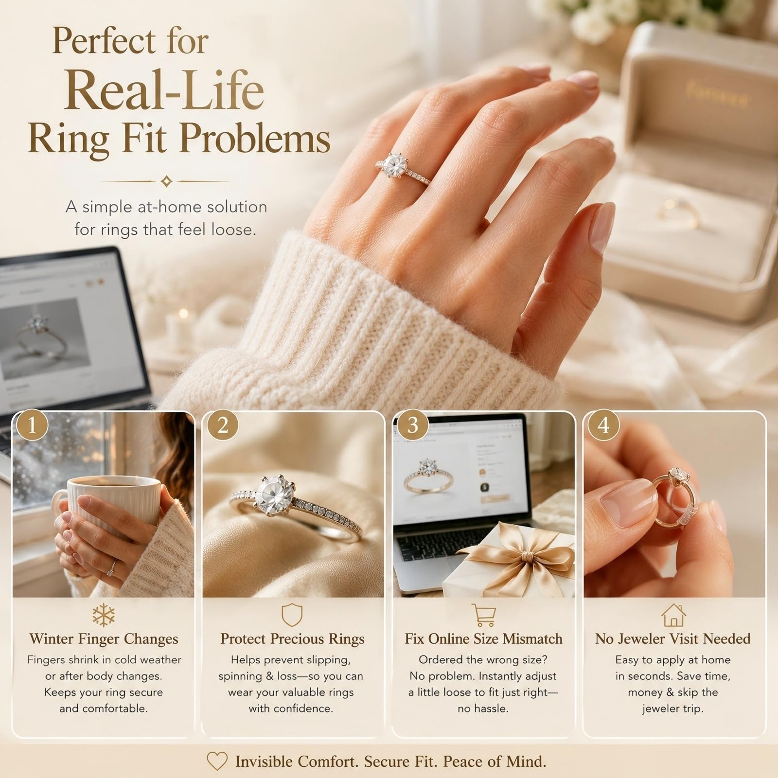 Ring Sizer Adjuster for Loose Rings – 12 Pack Invisible Ring Guards, Clear Ri…
