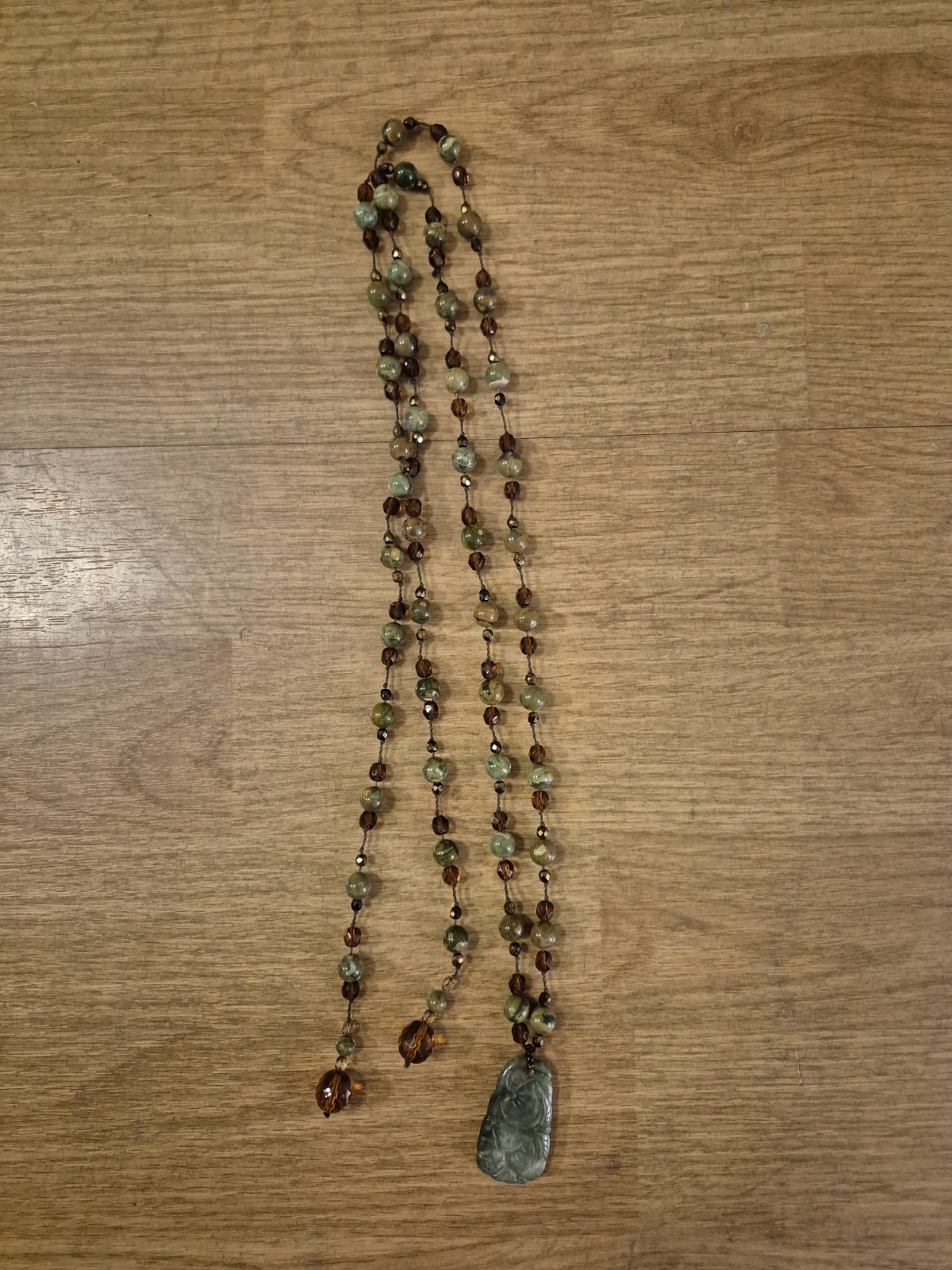 Beaded Necklace Wrap Style Green Bronze Brown Natural Stones