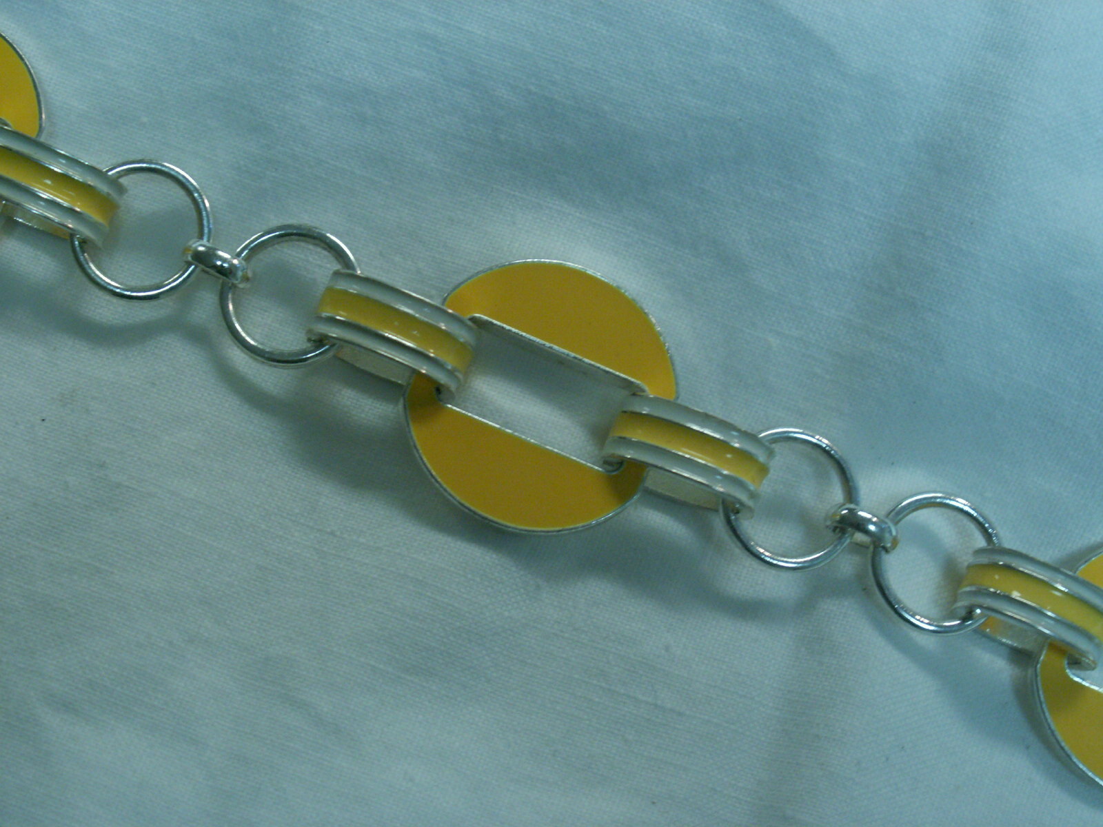 …CHAPS…Silver Tone,Yellow & White Enamel Panels Toggle Bracelet…