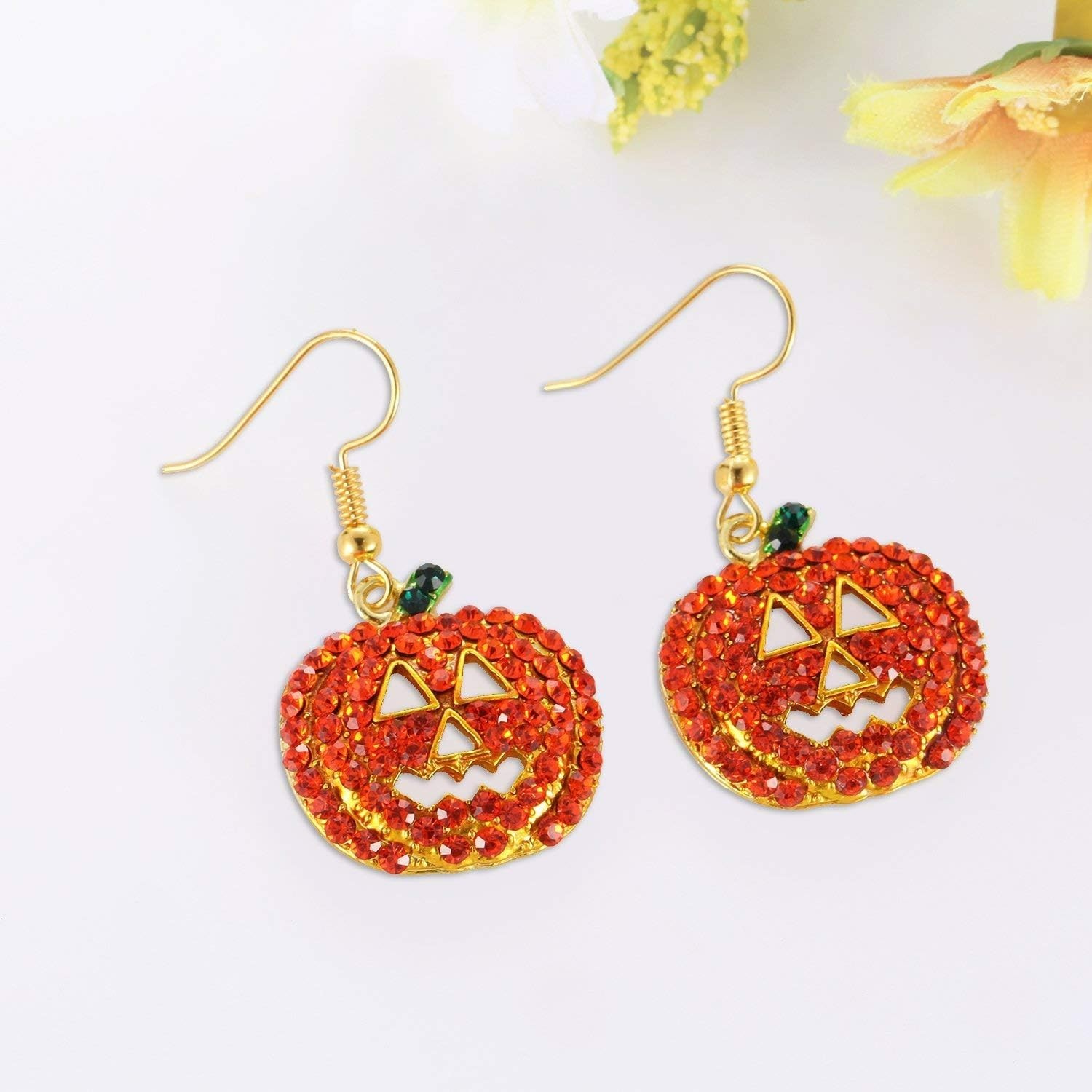 Lightweight Dangle Pumpkin Earrings in Red Crystal – Perfect for Costume Parties