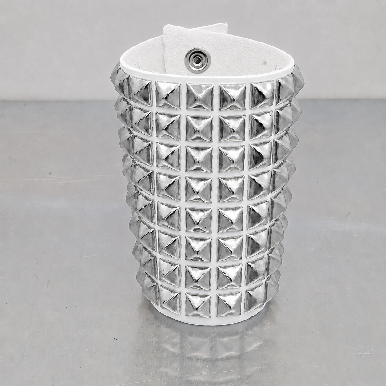 8 Row Studded Bracelet Genuine White Leather Punk Rock Thrash Metal Goth USA