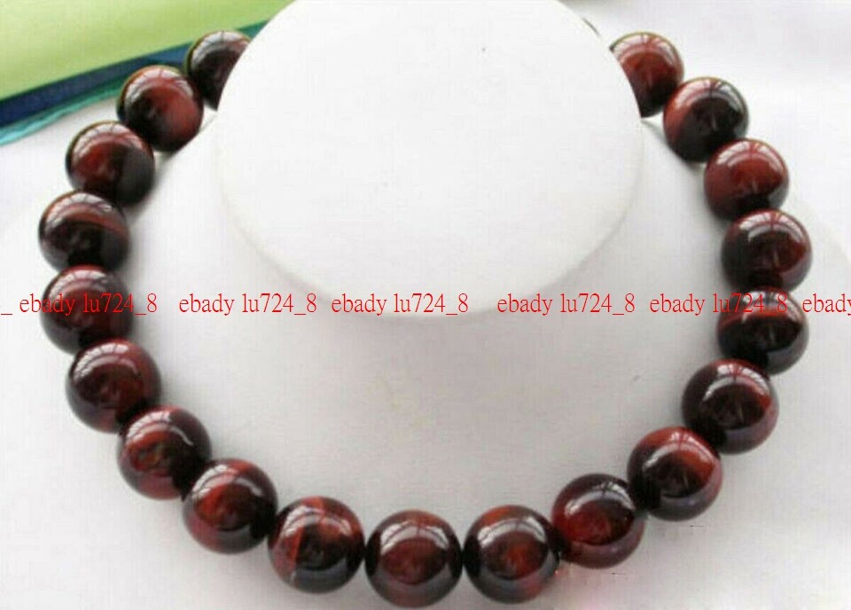6mm-20mm Fashion Exquisite Red African Tiger’s Eye Gems Round Beads Necklace 18″
