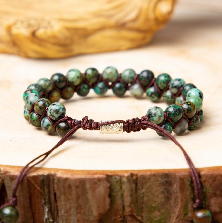 Handmade African Turquoise Double Braided Bracelet – 6mm Crystal Gemstone Bead
