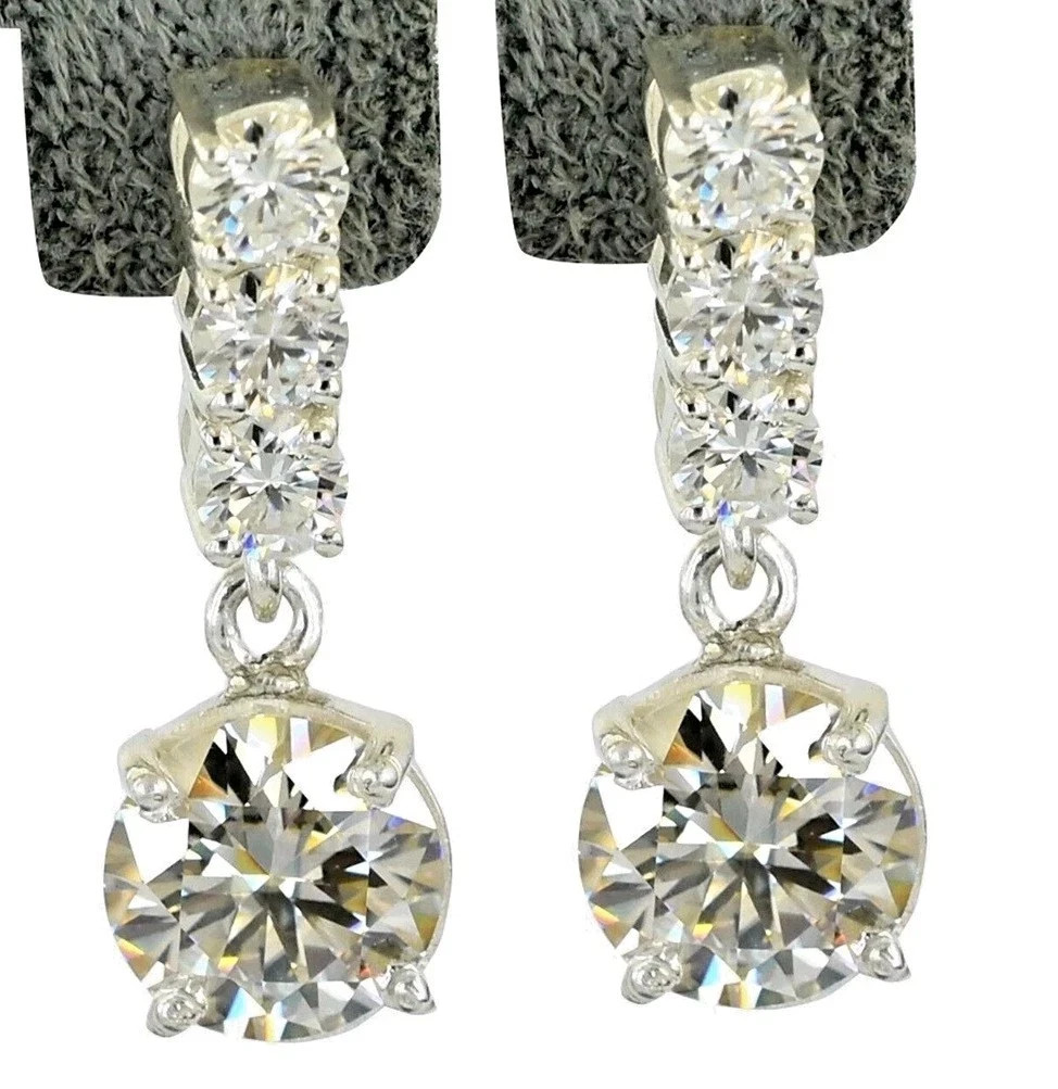 5.40 Ct Treated Certified Champagne & White Diamond Dangler Earrings. 925 Silver
