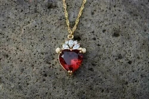 2Ct Heart Cut Simulated Red Garnet Fancy Heart Pendant In 14k Yellow Gold Plated