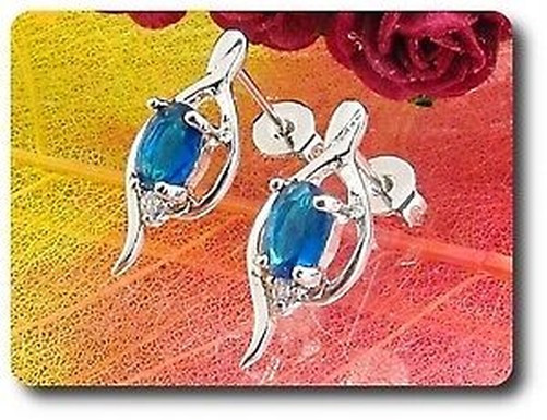Earrings Blue Sapphire 0 3/32×0 9/32in Gold Plated White 18 K-Swiss