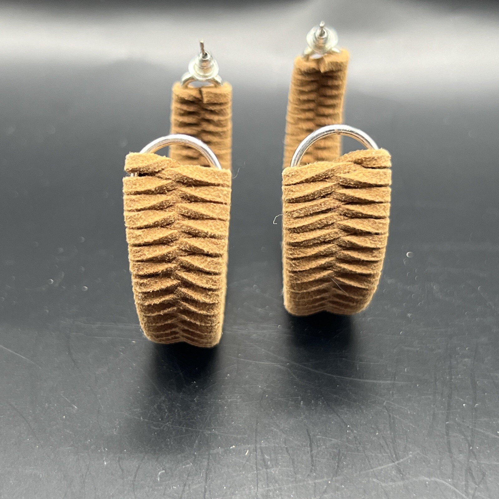 Earrings Half Hoop Chunky Braided Leather Boho Western Friction Back