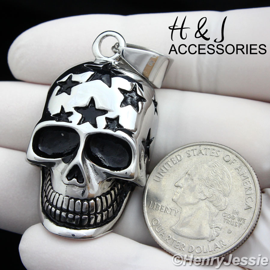 24″MEN Stainless Steel 5mm Silver Cuban Curb Link Chain Skull Head Pendant*P84