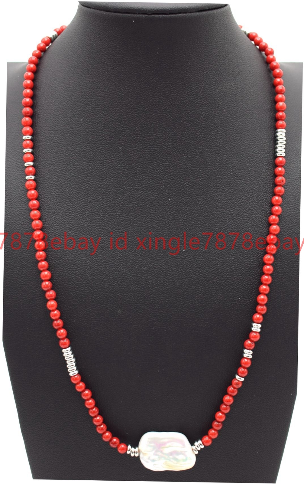 Small Simple Natural 4mm Red Coral Gems Round Beads White Pearl Necklace 16-26in