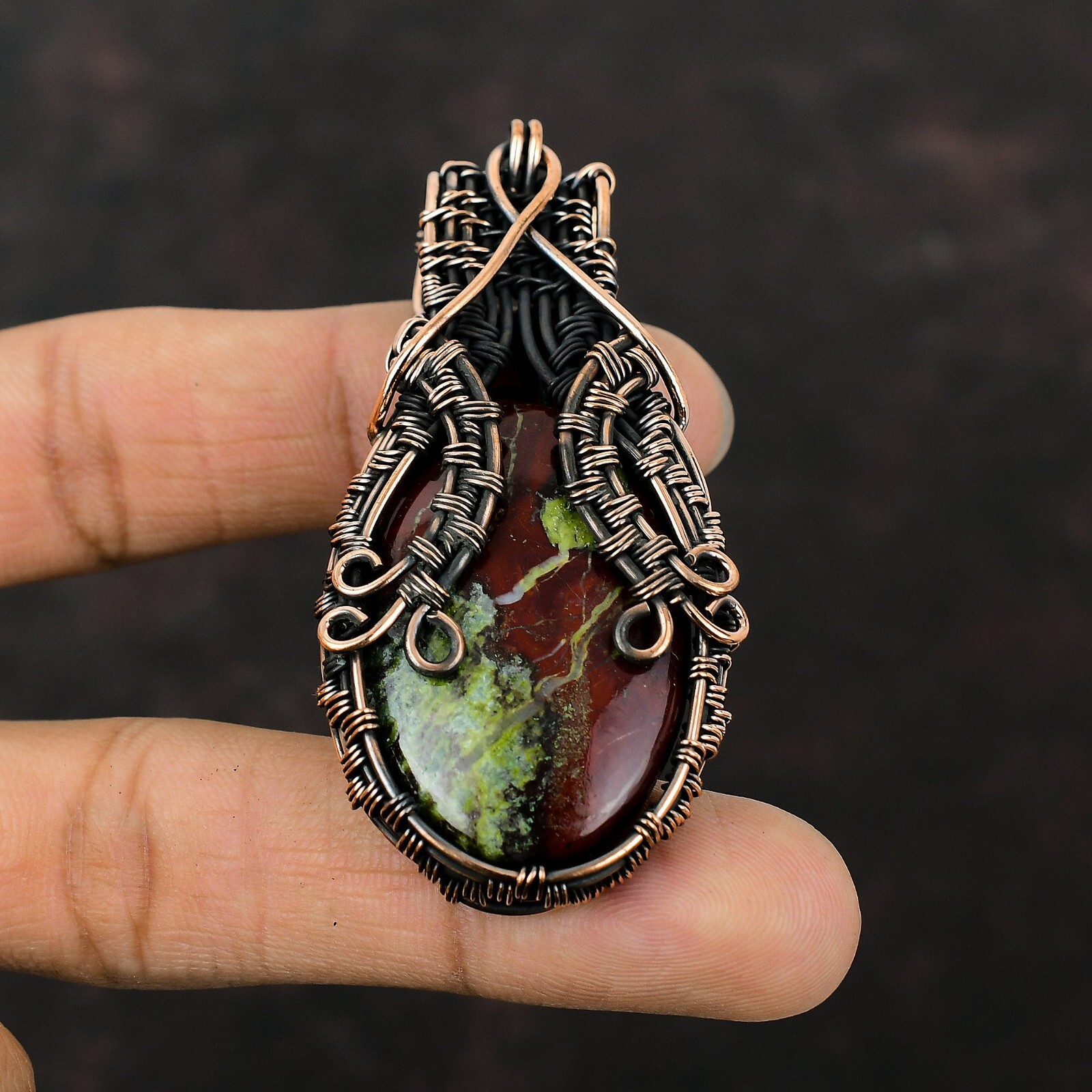 Dragon Bloodstone Copper Gift For Mum Wire Wrapped Pendant 2.76″