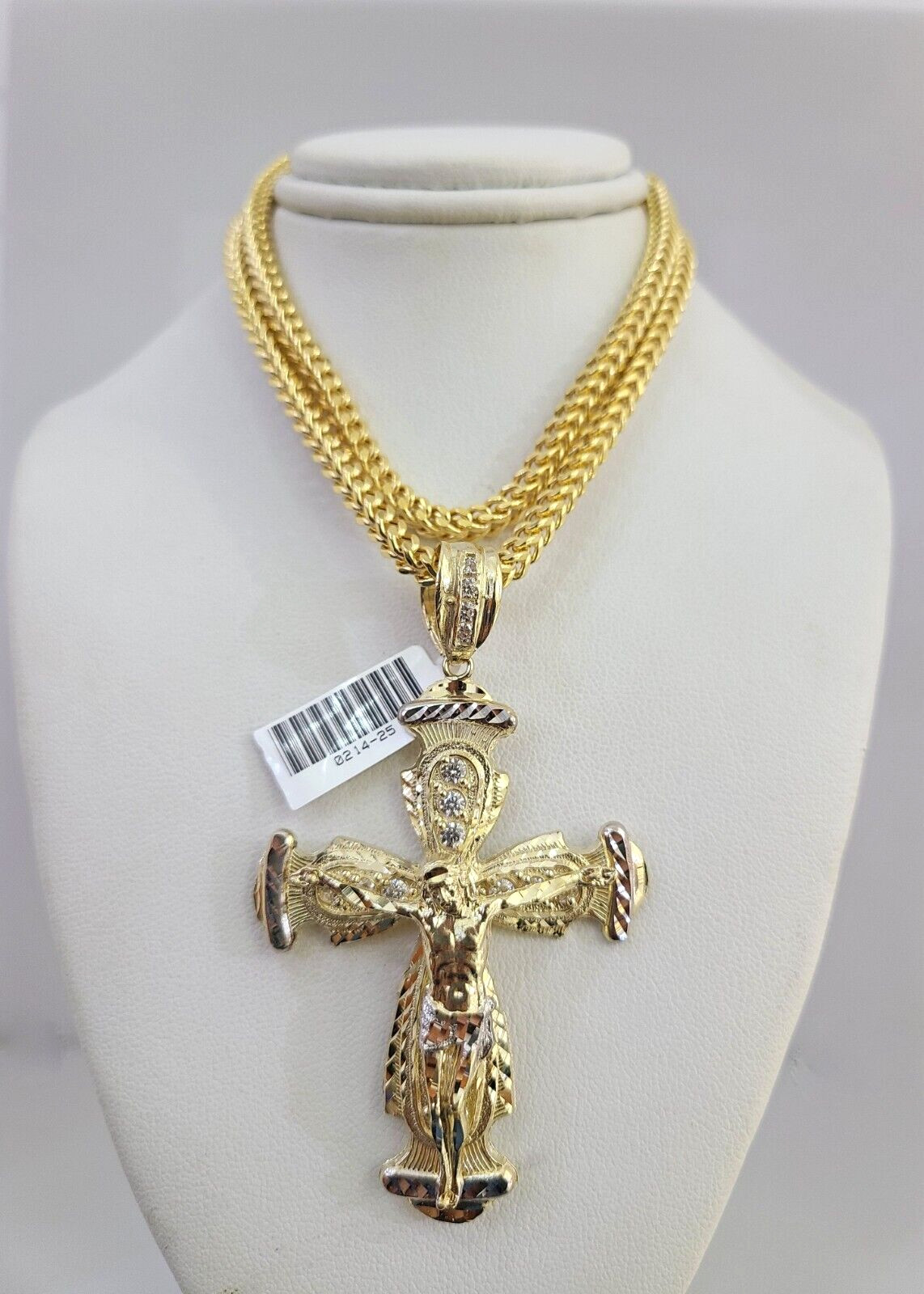 Real 10k Yellow Gold Franco Chain & Cross Charm Pendant 4mm 18–28″ Necklace Mens