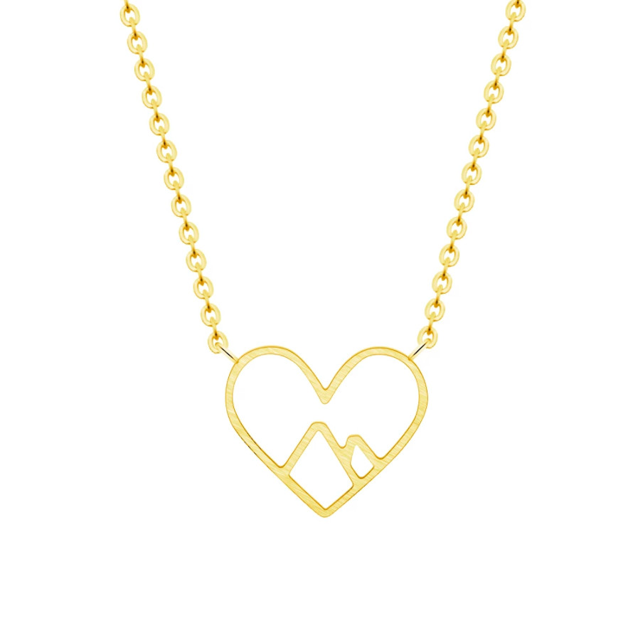 Mountain in Heart GOLD Plated Necklace Snowy Minimalist Sierra Hiking Outdoor