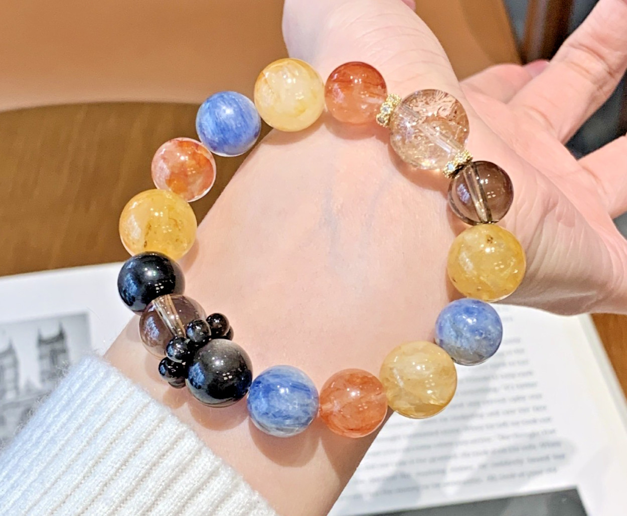 Natural Yellow Garden Multi Color Crystal 12-13mm Beaded Stretch Bracelet Gift