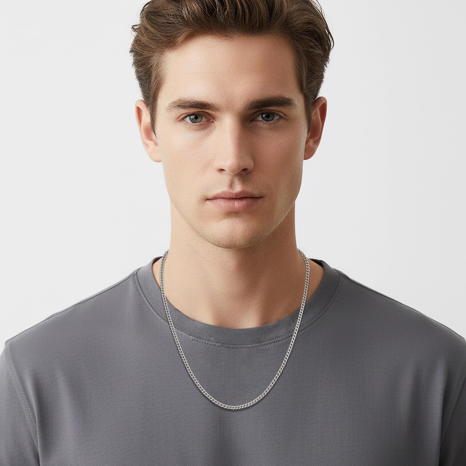Fiusem 3.5mm Silver Colored Chains for Men, Plated 20 inches,