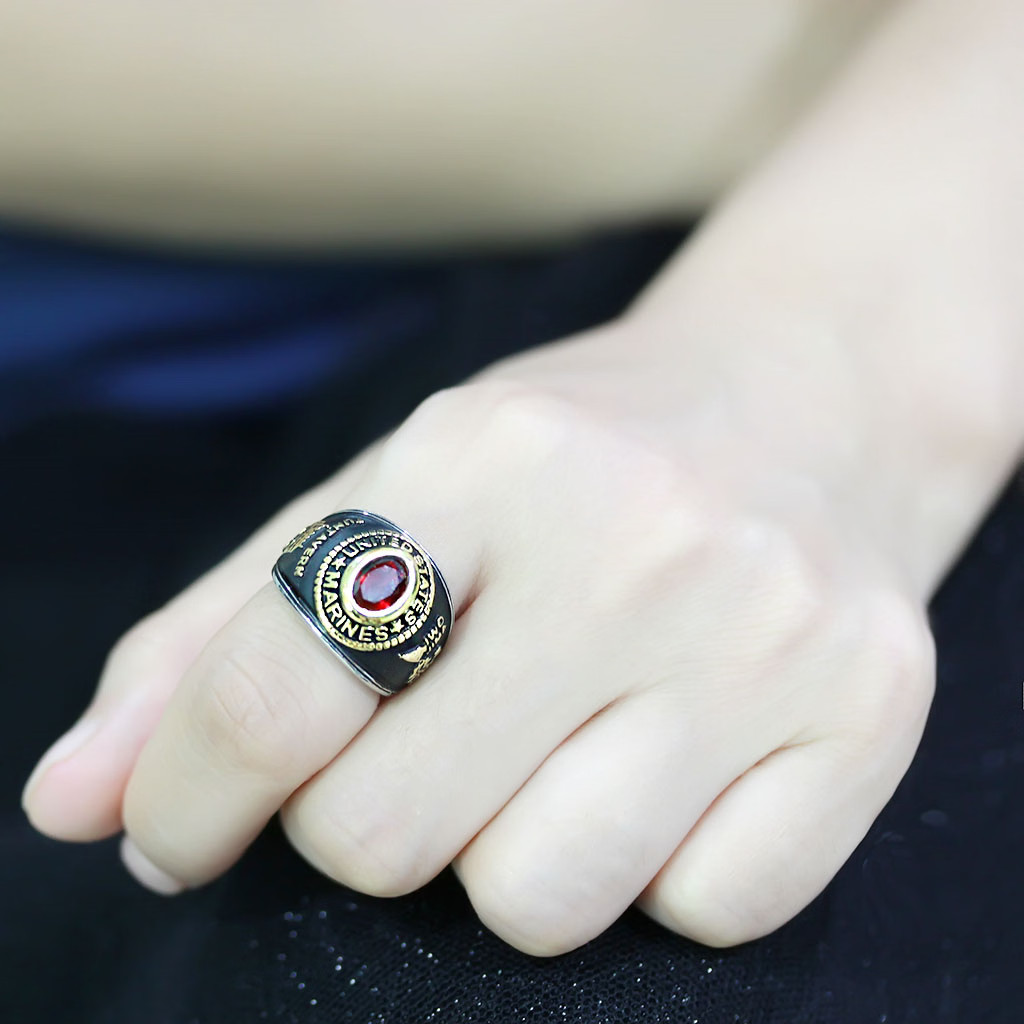TK3723 – Two-Tone IP Gold (Ion Plating) Stainless Steel Ring with Synthetic Synt