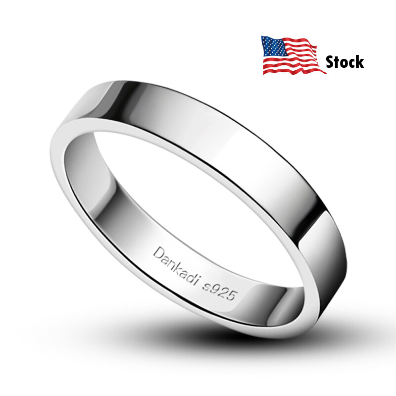 925 Sterling Silver High Polish Plain Ring Comfort Fit Wedding Band Women Men