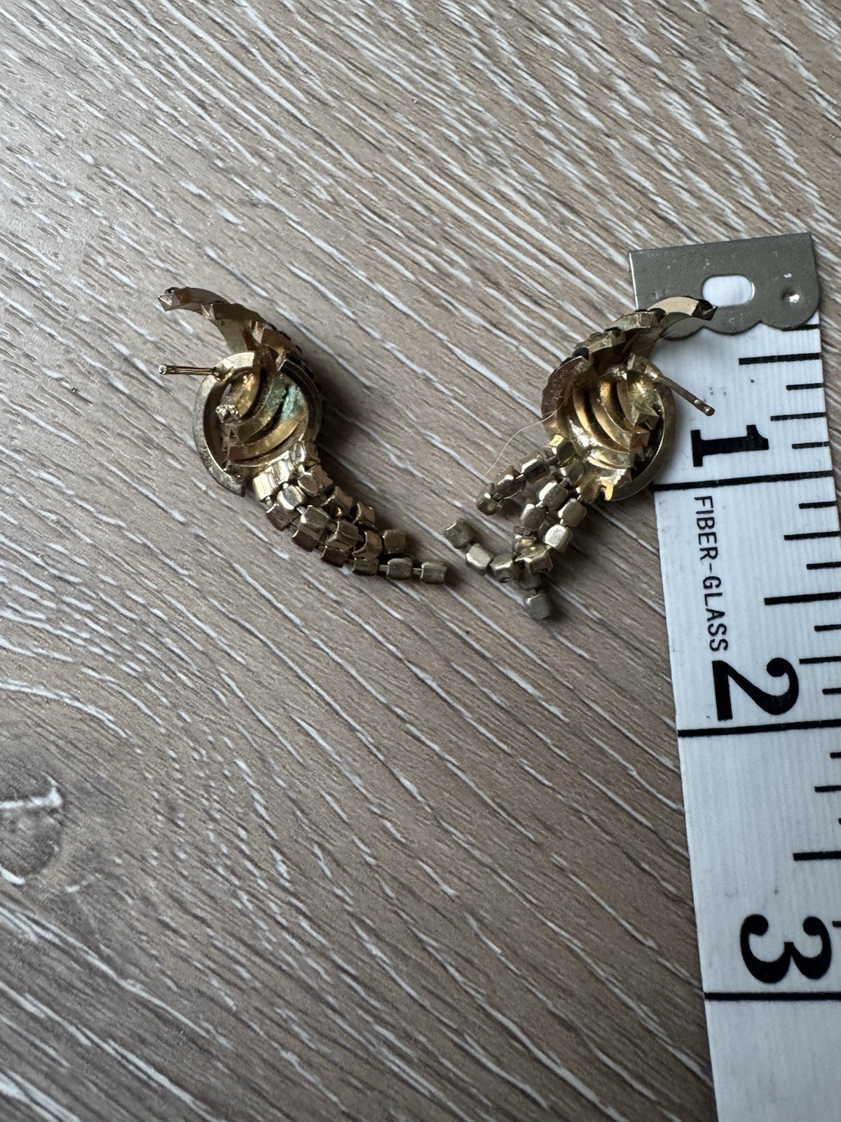 Gold Tone Clear and black Rhinestone Dangle Drop Earrings, Post Back, swirl