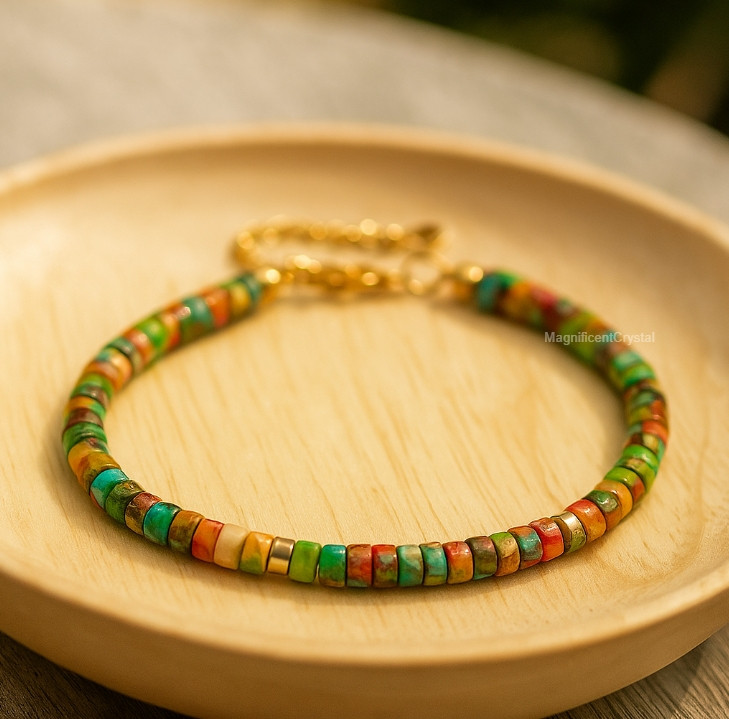 Minimalist Tube Beaded Crystal Stone Bracelet Boho Multicolor Jewelry Reiki Gift