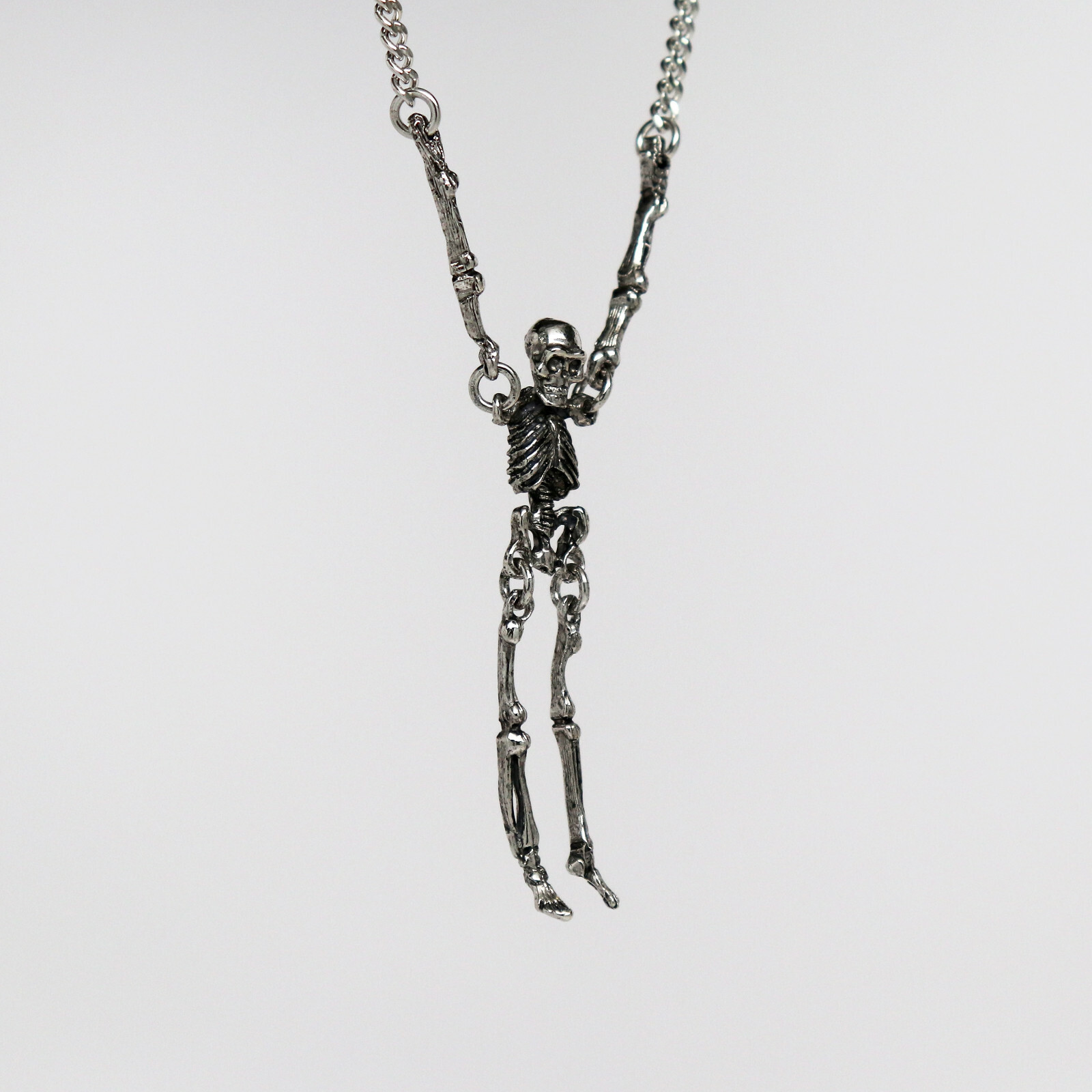 Gothic Skeleton with Moving Arms and Legs Silver Pewter Pendant Necklace NK-630