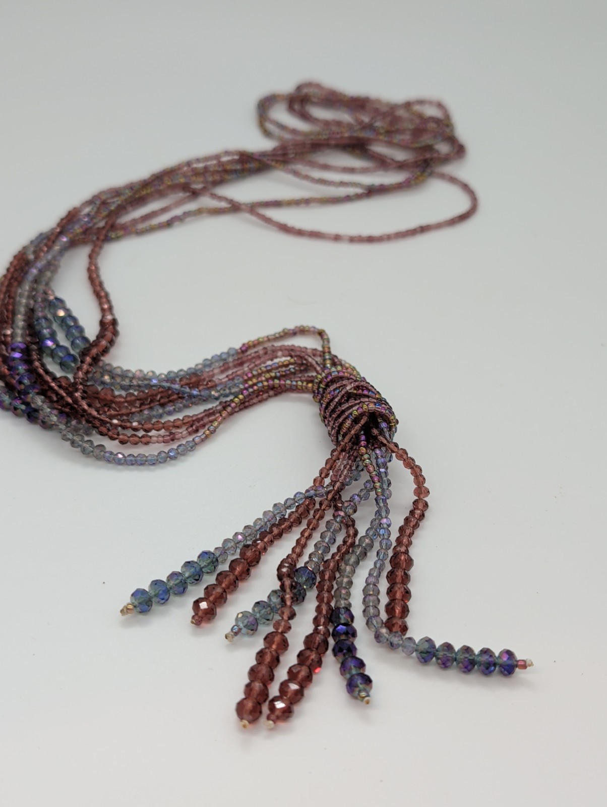 Boho Whimsigoth Glass Seed Bead Tassel Necklace 23inches Long