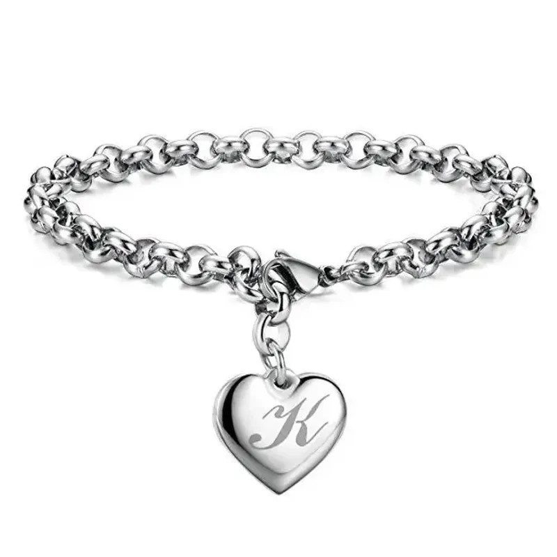 925 Sterling Silver Jewelry A-Z Letter Trinket Heart Bracelet –