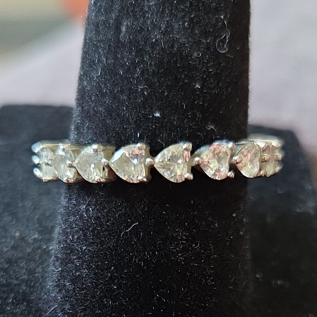 Silver Tone Marquise White Crystal Prong Set Eternity Band Ring Size 7