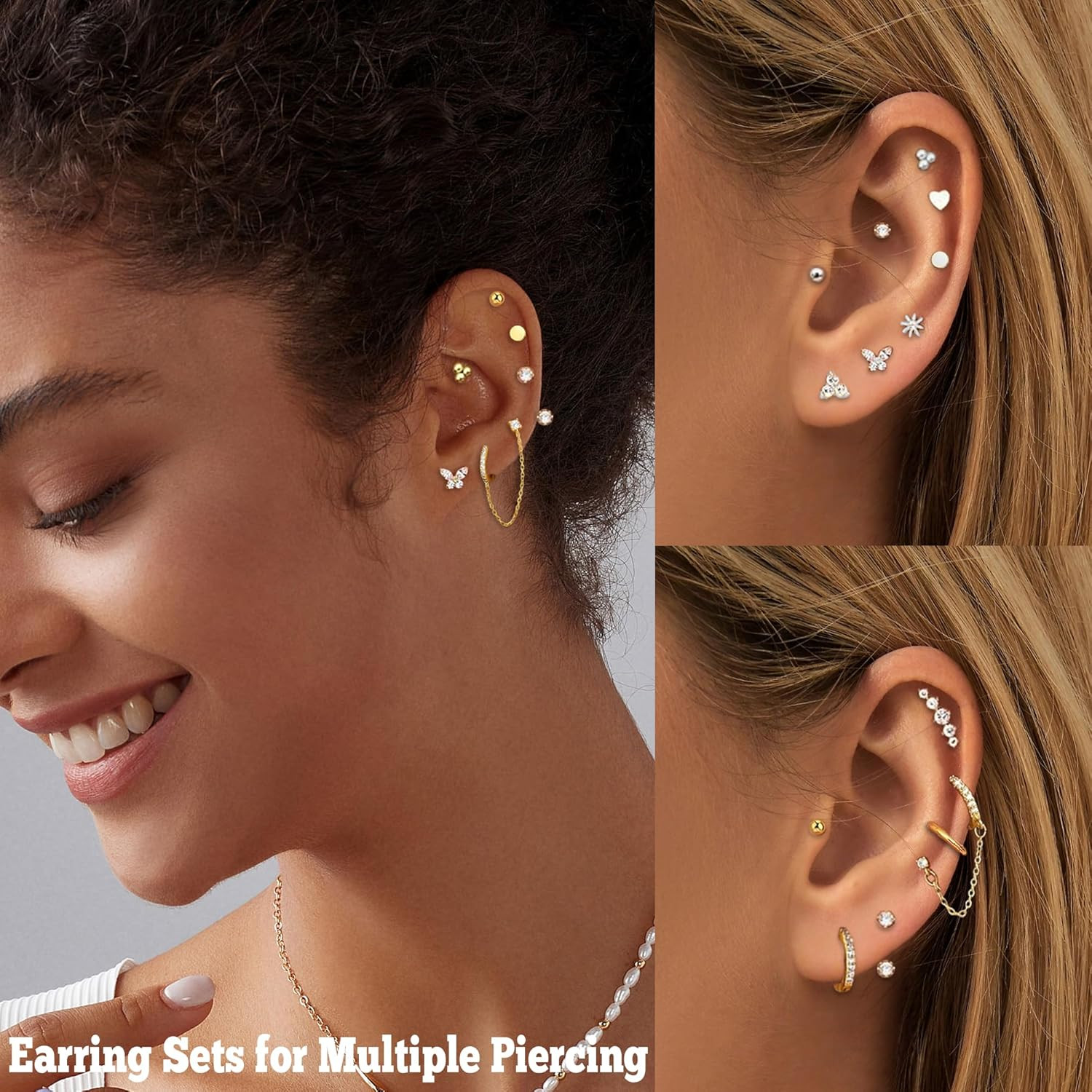 Gold Earrings for Women Hypoallergenic 20G Surgical Stainless Steel Flat Back St