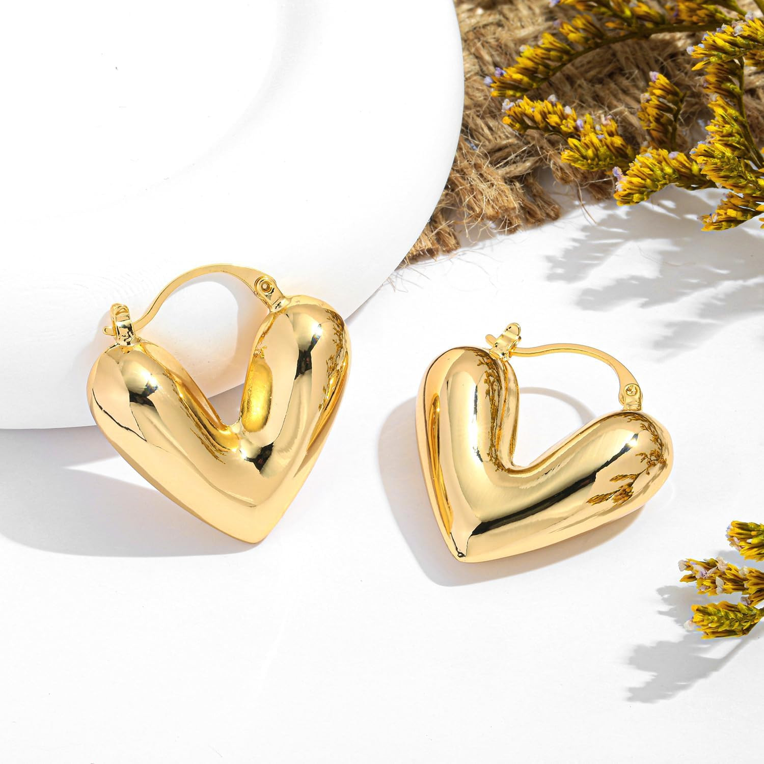 Chunky Gold Hoop Earrings for Women Small Gold Plated Chubby Huggie Earrings Lig