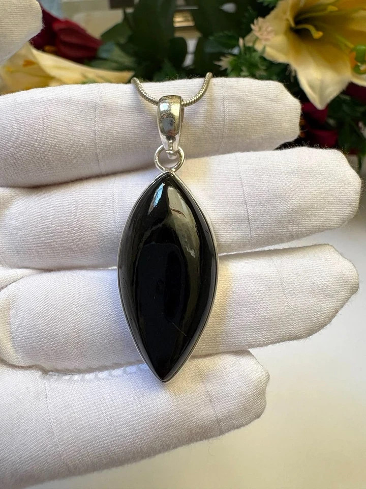 Black Tourmaline Pendant 46.20Ct 925 Sterling Silver Necklace Gemstone