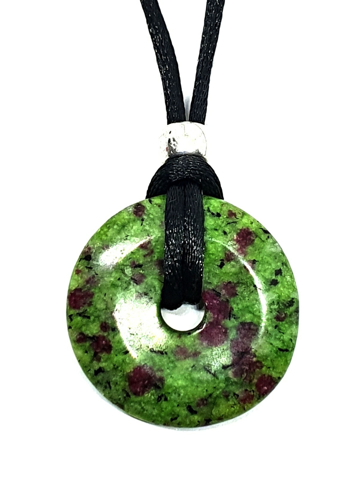 Anyolite Ruby Zoisite Donut Pendant 30mm Beaded Cord New Bohemia Necklace & Bag