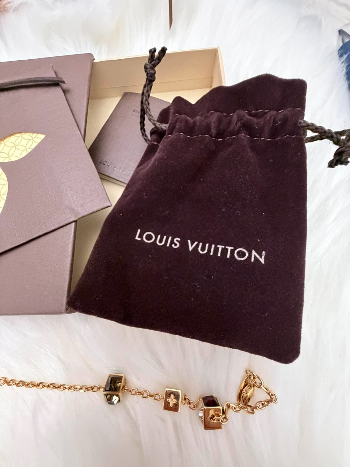 Authentic LOUIS VUITTON Cube Bracelet Gold Tone Crystal Monogram